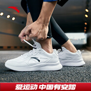 安踏運動鞋男鞋夏季耐磨網(wǎng)面透氣耐磨軟底休閑健身訓練跑步鞋子男士 【革面】安踏白/黑5510F-5 42