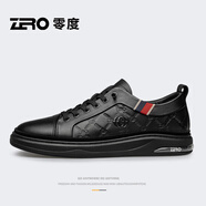 零度尚品男鞋休閑鞋男夏季新款透氣百搭真牛皮板鞋潮流防滑軟底小白鞋子男 黑色 【標準皮鞋碼】 44