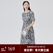 艾萊依（ERAL）商場同款連衣裙女夏季新款法式時(shí)尚顯瘦碎花清新印花泡泡袖連衣裙 黑底色花 M 160/84A