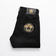 VERSACE JEANS COUTURE范思哲潮牌高端男褲夏季薄款刺繡男士白色瓦薩琪牛仔褲修身彈力休 黑色 36