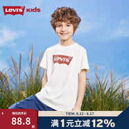 LEVI'S李維斯童裝兒童短袖T恤夏季男女童經(jīng)典蝙蝠標圓領(lǐng)上衣短T 糖果白