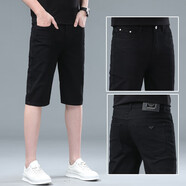 EMPORIO ARMANI EA7阿瑪尼夏季薄款牛仔短褲男新款修身百搭小腳中褲歐洲站彈 8161# 純黑色 34