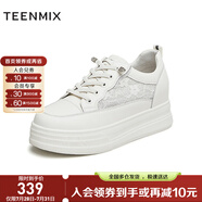 天美意鞋子女鞋商場同款厚底增高網(wǎng)面休閑小白鞋春秋款BI891BM4 白色 38