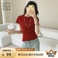 美洋（MEIYANG）瘦瘦T嘎嘎顯瘦圓領(lǐng)正肩彈力修身百搭短袖上衣 紅色 S