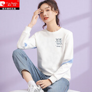 皮爾卡丹棉無(wú)帽衛衣女薄款圓領(lǐng)寬松洋派卡通簡(jiǎn)約長(cháng)袖春秋季2025新款上衣 Y36108白色 M (建議80-105斤)