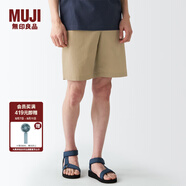 無印良品 MUJI 男式 棉水洗府綢 短褲休閑短褲男款夏季純棉全棉AED14A2S 米色 S