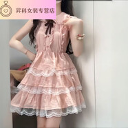 山頭林村連衣裙女士夏季新款美式高街潮牌櫻花粉娃娃領(lǐng)小飛袖短裙子女 櫻花粉蛋糕裙 S  建議80-90斤