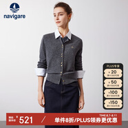 Navigare意大利小帆船女士全羊毛針織開衫休閑毛衣外套2334094509 灰 L 