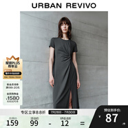UR2025春季新款女裝簡約褶皺開衩修身短袖連衣裙UWM750014 冷灰 S