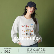 Basic House/百家好臘腸狗刺繡衛(wèi)衣秋寬松圓領(lǐng)落肩袖套頭上衣2025 白花 F 90-140斤