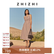 致知ZHIZHI 謝池春慢 棉感條紋印花連衣裙女夏季2025新款A(yù)字裙 白咖條紋 M