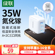 綠聯(lián)氮化鎵充電器頭三口35W多口快充頭適用蘋果iPhone16/15ProMax/14/13華為三星手機(jī)USB/雙Type-C插頭
