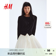 H&M女裝毛針織衫秋季薄款時(shí)尚法式慵懶短款打底衫miu系開(kāi)衫0579541 黑色001 M 165/96