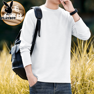 花花公子;PLAYBOY羊毛蠶絲打底衫男秋冬雙面絨發(fā)熱保暖內(nèi)搭加厚加絨加絨長袖T恤男 ZSCX218白色   常規(guī) M (適合115斤以下)