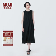 無印良品 MUJI 女式強(qiáng)捻無袖連衣裙女裝連身裙子夏季純棉全棉長裙BC2JNC4S 黑色 XS (150/76A)