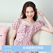 樂町法式樹莓碎花連衣裙雙層蛋糕裙可愛甜美顯瘦長裙 樹莓碎花短裙（現(xiàn)貨） M