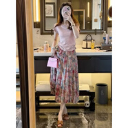 莉紗芙特2025年春天夏季新款品兩件女士套裝印花連衣裙小個(gè)子穿搭氣質(zhì)衣服 粉色T+碎花裙子 XL 110-120斤
