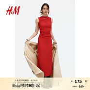 H&M女裝連衣裙2025秋季新款圓領(lǐng)無(wú)袖禮服垂褶緊身長(cháng)款裙1268130 紅色 XS 155/80