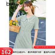 betu百圖女裝連衣裙小香風(fēng)格紋翻領(lǐng)裙子夏中長(zhǎng)款連衣裙女2204T77 豆綠色 M