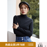 獨束大碼女裝堆堆領(lǐng)打底衫女秋冬內(nèi)搭修身顯瘦胖mm毛衣長袖針織衫 黑色 L