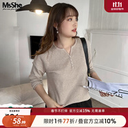 MsShe大碼女裝曠野美拉德秋冬裝胖mm高彈V領條紋毛針織顯瘦毛衣 燕麥色現貨 5XL