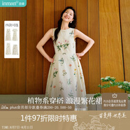 茵曼（INMAN）夏季植物碎花印花女裝無(wú)袖連衣裙百搭寬松花苞長(zhǎng)裙子 杏色-新 XL