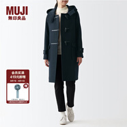 無印良品（MUJI）女式羊毛混牛角扣大衣長(zhǎng)款連帽毛呢呢子外套秋冬季外衣女裝 深藏青色2A XL (165/92A)