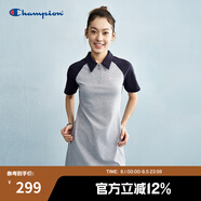 Champion冠軍插肩袖Polo領(lǐng)連衣裙2025春季新款潮牌短裙撞色修身 灰色 S