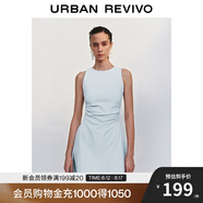 UR2025春季新款女摩登氣質(zhì)褶皺收腰顯瘦無袖連衣裙UYY750030 淡藍(lán) S