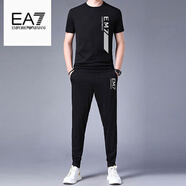 EMPORIO ARMANI EA7阿瑪尼2025夏季男士大碼短袖長褲套裝純棉短袖T恤男休閑褲 A1929短袖長褲套裝黑色 L 建議【125-145】斤】