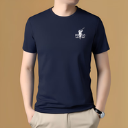 皮爾卡丹（pierre cardin）國際品牌男裝夏季新款男士100%純.棉圓領(lǐng)t恤刺繡純色半袖體恤上衣 藏青【100%棉】 XL (175) 建議130-155斤