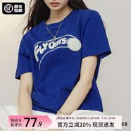 馬登克萊因藍(lán)短袖T恤女夏季純棉棒球衫羅紋圓領(lǐng)寬松休閑上衣 藍(lán)色 M