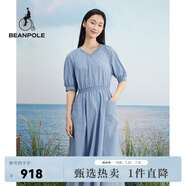beanpole【度假連衣裙】濱波 春夏女士純色休閑淑女V領(lǐng)連衣裙 天藍(lán)色 S 160/84A