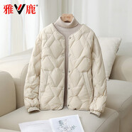 雅鹿2025短款羽絨服女時尚休閑百搭保暖輕薄純色顯瘦冬季小個子外套潮 米色 L 建議115斤~130斤
