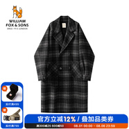 William fox&sons新復古回潮男裝英倫風(fēng)燈籠袖長(cháng)款初剪羊毛蘇格蘭格紋羊毛呢大衣男 黑白格 XL /52