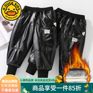 G.DUCKKIDS男童褲子秋冬季兒童加絨皮褲防水三層保暖小男孩棉褲帥氣寶寶長(zhǎng)褲 黑色giekeee 90碼建議身高80-90cm1歲半-2歲