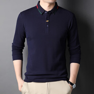 啄木鳥100純棉刺繡長袖t恤男春秋商務(wù)休閑中青年吸汗透氣polo翻領(lǐng)衫上衣 2705藏青 100%全棉 M 165M-100斤--115斤
