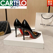 卡帝樂(lè )鱷魚(yú)（CARTELO）官方蝴蝶結裸色性感高跟鞋2026新款法式尖頭氣質(zhì)淺口紅 黑色VIII【普板】旗艦款 7cm 37