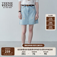 Teenie Weenie小熊女裝氣質(zhì)優(yōu)雅牛仔裙夏裝花朵刺繡半身裙短裙 淺藍色 M