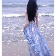 沐霓法式初戀抹胸吊帶連衣裙仙女夏季超仙氣質(zhì)公主海邊度假沙灘長(cháng)裙子 S