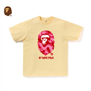 BAPE POLK官方波爾克聯(lián)名系列潮牌經(jīng)典正品猿人頭半袖上衣男女同款短袖T恤 黃色 M 建議100-120