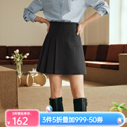 Olrain歐芮兒法式深灰色半身裙女春裝新款高腰壓褶A字短裙女裙 深灰色 L