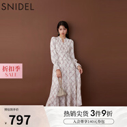 SNIDEL秋冬甜美泡泡袖立領(lǐng)格紋收腰百褶連衣裙SWFO245130 灰白色 M （1）