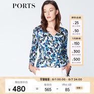 PORTS寶姿 新品 襯衫女襯衣顯瘦職業(yè)裝印花襯衣女LN8B034HPT020 天蝕藍(lán)印花 XS (2)