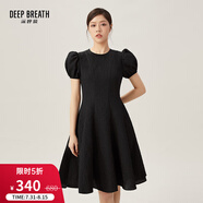 深呼吸DEEP BREATH女裝小圓領(lǐng)泡泡袖肌理感洋裝連衣裙傘裙8500138 黑 XL (5碼)