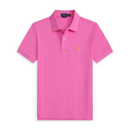 RRL RALPH LAUREN拉夫勞倫純色短袖polo衫男士小馬標(biāo)RL刺繡翻領(lǐng)體恤 玫紅 L