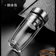 萬象（WANXIANG）摔鋼化玻璃杯茶葉杯子摔不爛的隔熱保溫水杯雙層鵝蛋杯男士茶 雙層鋼本色350毫升(加厚防爆)