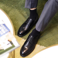 川左川右（CuzooCuyoo）皮鞋男商務(wù)正裝皮鞋男真皮英倫風(fēng)布洛克雕花休閑皮鞋圓頭德比鞋 黑色 40