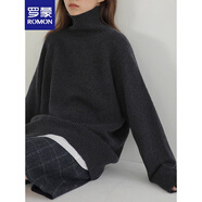 羅蒙（ROMON）灰色高領(lǐng)毛衣女加厚秋冬新款慵懶寬松復古日系軟糯打底套頭針織衫 黑色 L -105斤-120斤