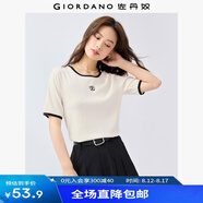 佐丹奴短袖T恤女新款彈力字母刺繡減齡撞色邊圓領(lǐng)體恤衫13325242 02銀耳露杏 L